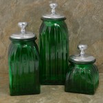 40074GREEN - SQUARE MEDIUM GREEN CANISTER SET / W SILVER PLAIN KNOB LIDS